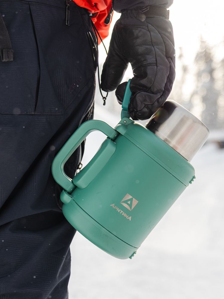 Термос «Арктика 1900» со складной ручкой, зеленый (хвоя)