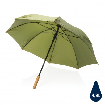 Автоматический зонт-трость с бамбуковой рукояткой Impact из RPET AWARE™, d103 см фото 