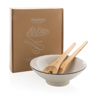 Керамическая салатница Ukiyo с бамбуковыми приборами фото 
