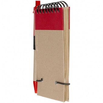 Блокнот на кольцах Eco Note с ручкой, красный фото 