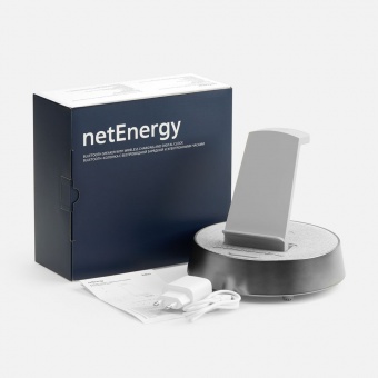Bluetooth-колонка с беспроводной зарядкой и часами netEnergy, серая фото 