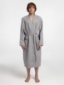 Халат вафельный Kimono, светло-серый фото 3