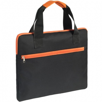 Конференц-сумка Unit Сontour, черная с оранжевой отделкой фото 