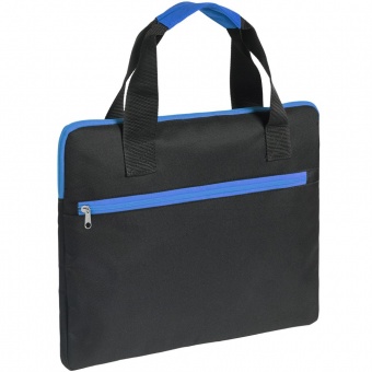Конференц-сумка Unit Сontour, черная с синей отделкой фото 