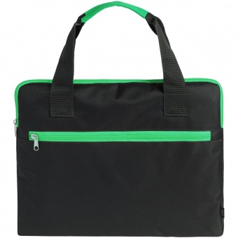 Конференц-сумка Unit Сontour, черная с зеленой отделкой фото 