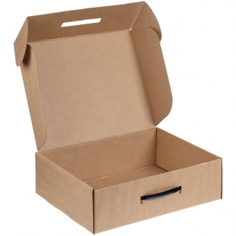 Коробка самосборная Light Case, крафт, с черной ручкой фото 