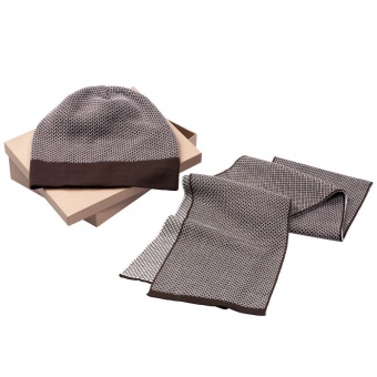 Набор Urban: шарф и шапка, коричнево-белый фото 