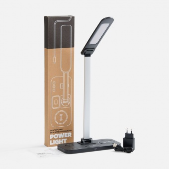 Настольная лампа с беспроводной зарядкой Power Light, черная фото 