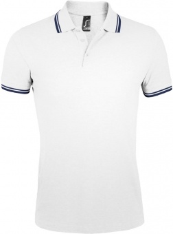 Рубашка поло мужская Pasadena Men 200 с контрастной отделкой, белая с синим фото 2