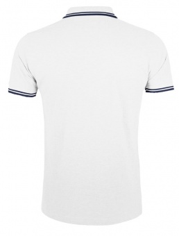 Рубашка поло мужская Pasadena Men 200 с контрастной отделкой, белая с синим фото 3
