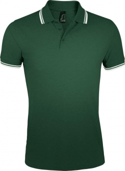 Рубашка поло мужская Pasadena Men 200 с контрастной отделкой, зеленая с белым фото 7