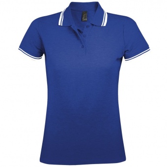 Рубашка поло женская Pasadena Women 200 с контрастной отделкой, ярко-синяя с белым фото 2