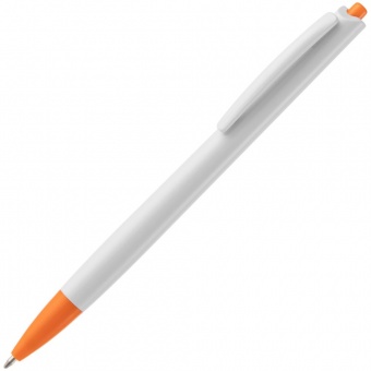 Ручка шариковая Tick, белая с оранжевым фото 