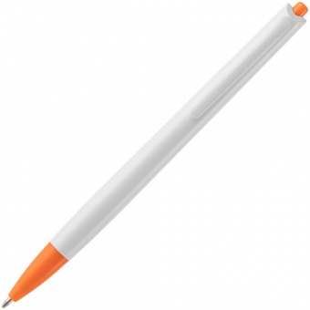 Ручка шариковая Tick, белая с оранжевым фото 