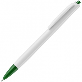 Ручка шариковая Tick, белая с зеленым фото 