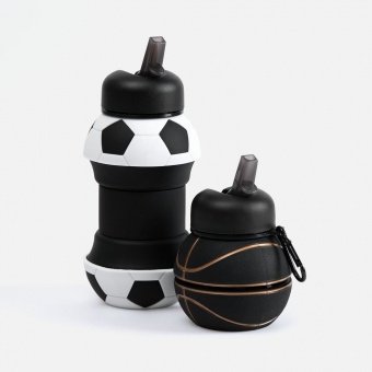Складная бутылка для воды Football Flex, белая с черным фото 