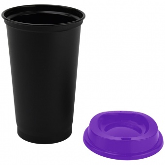 Стакан с крышкой Color Cap Black, черный с фиолетовым фото 