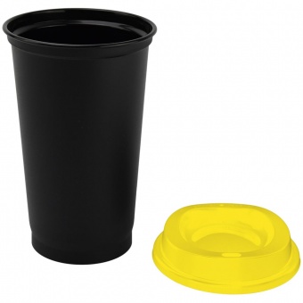 Стакан с крышкой Color Cap Black, черный с желтым фото 