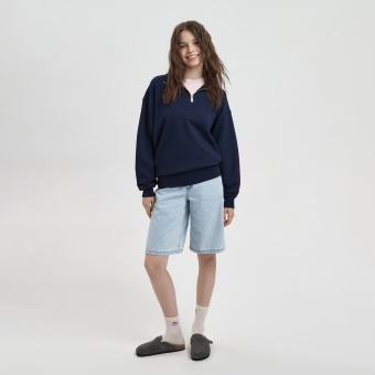 Толстовка на молнии унисекс FLOW, темно-синяя, размер 3XL/4XL фото 