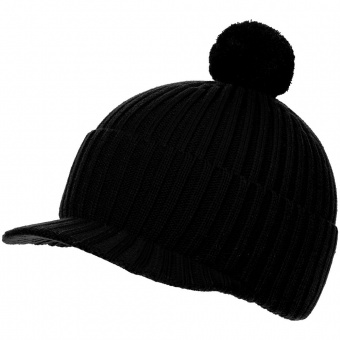 Вязаная шапка с козырьком Peaky, черная фото 