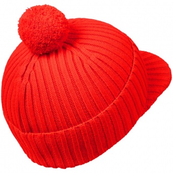 Вязаная шапка с козырьком Peaky, красная (кармин) фото 