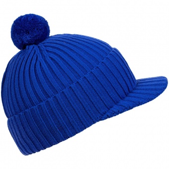 Вязаная шапка с козырьком Peaky, синяя (василек) фото 