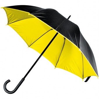 Зонт-трость Downtown, черный с желтым фото 