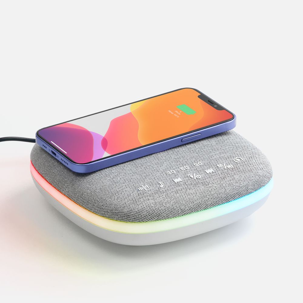 Bluetooth-колонка с беспроводной зарядкой и подсветкой Terrafonic, серая