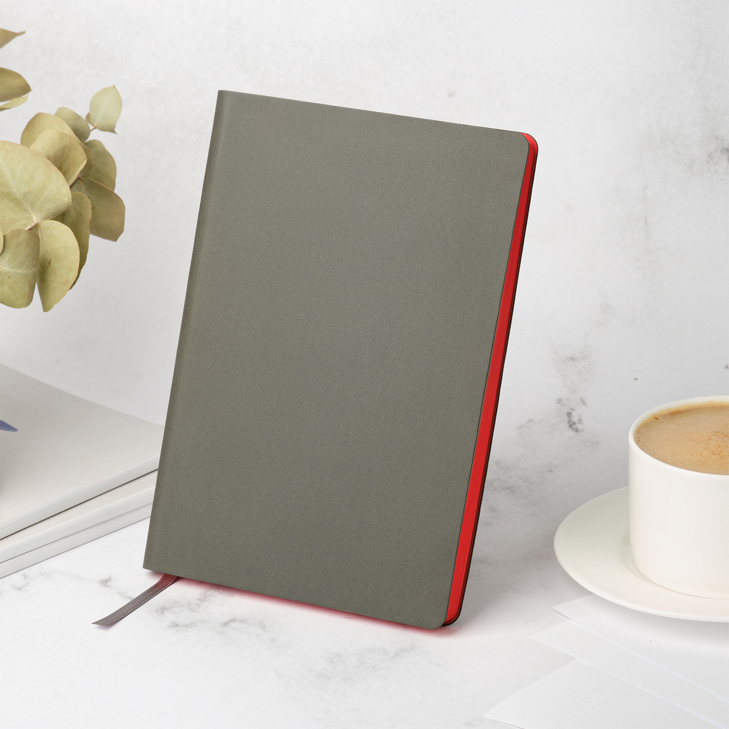 Ежедневник Латте софт-тач (Latte soft touch) недатированный, серый/красный (без стикеров)