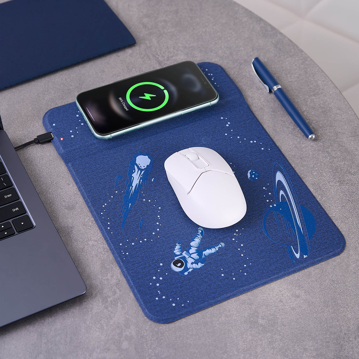 Коврик для мыши с беспроводным зарядным устройством 15W Онор (Honor), синий