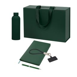 Подарочный набор Корд, Прима, Латте софт-тач (Cord, Prima, Latte soft touch), зеленый (кабель-ланьярд, бутылка, ежедневник, ручка)