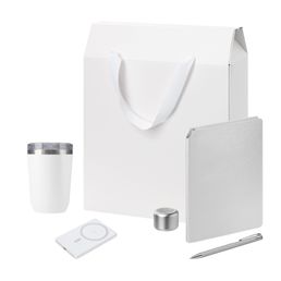 Подарочный набор Велком Пак Премиум (Welcome Pack Premium), серебряный (термокружка, колонка, ежедневник, ручка, ЗУ, коробка-пакет)