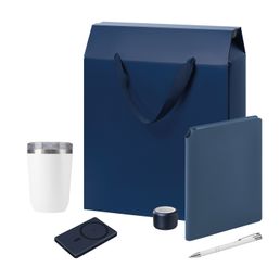 Подарочный набор Велком Пак Премиум (Welcome Pack Premium), синий (термокружка, колонка, ежедневник, ручка, ЗУ, коробка-пакет)