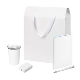 Подарочный набор Велком Пак (Welcome Pack), белый (термокружка, ежедневник, ручка, ЗУ, коробка-пакет)