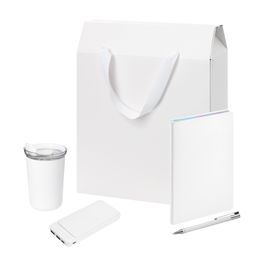Подарочный набор Велком Пак (Welcome Pack), белый (термокружка, ежедневник, ручка, ЗУ, коробка-пакет)