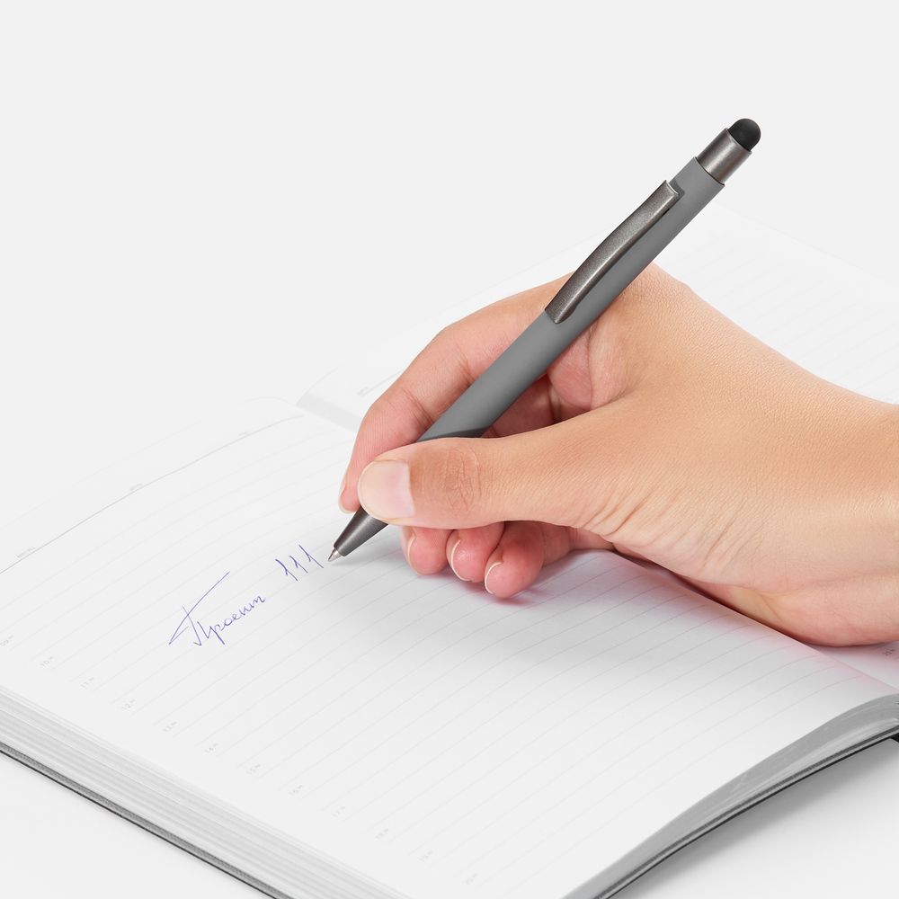 Ручка шариковая Atento Soft Touch со стилусом, серая