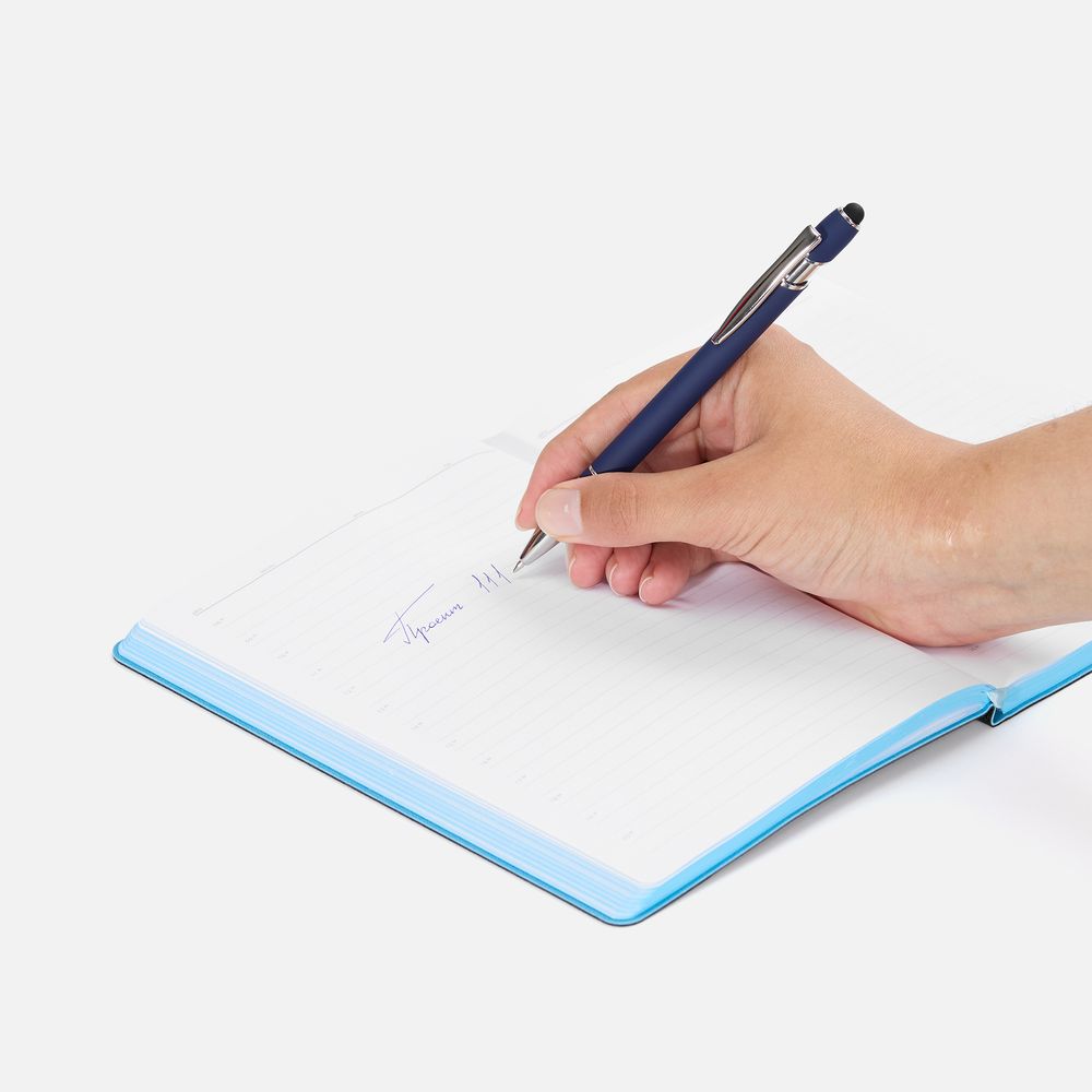 Ручка шариковая Pointer Soft Touch со стилусом, темно-синяя