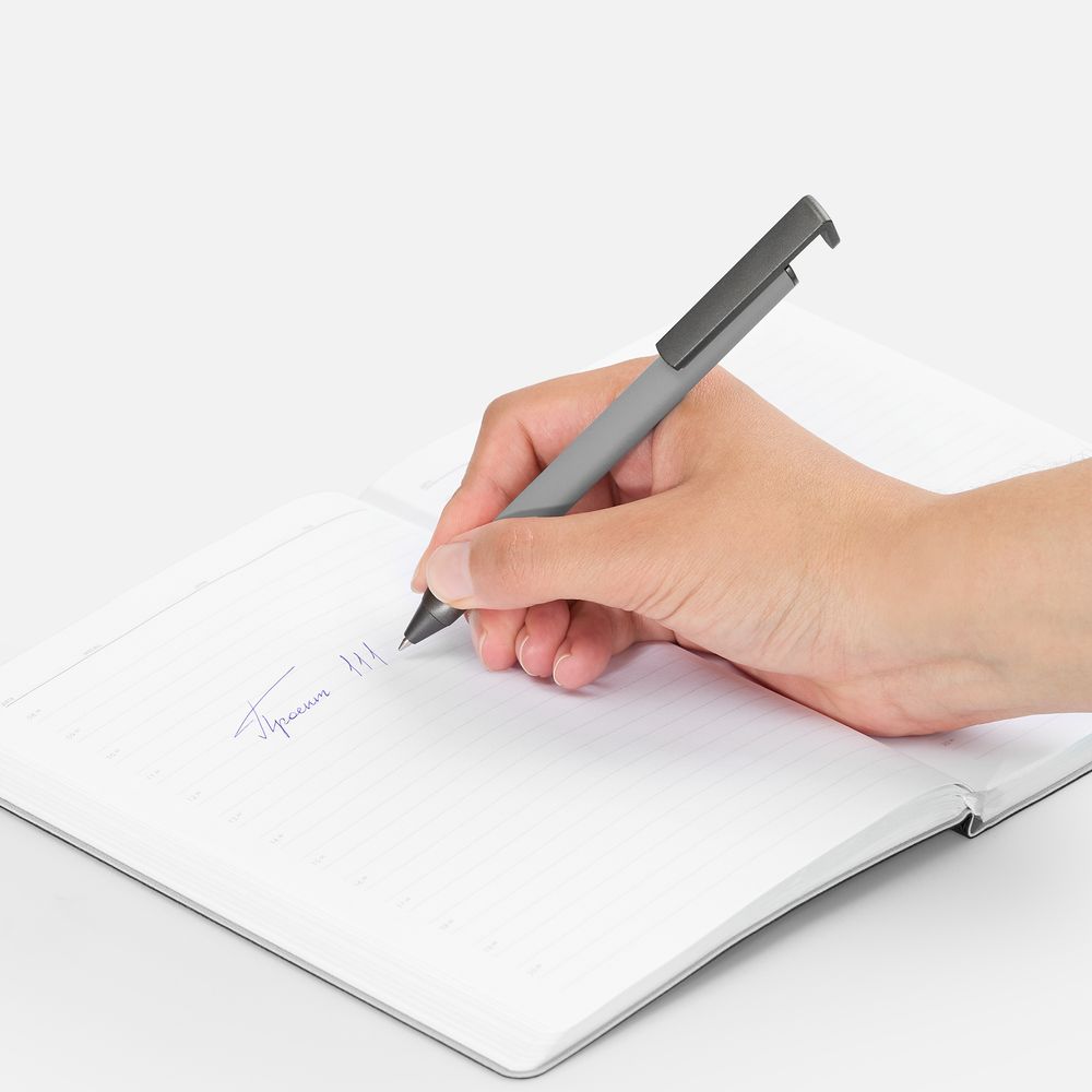 Ручка шариковая Standic Soft Touch с подставкой для телефона, серая