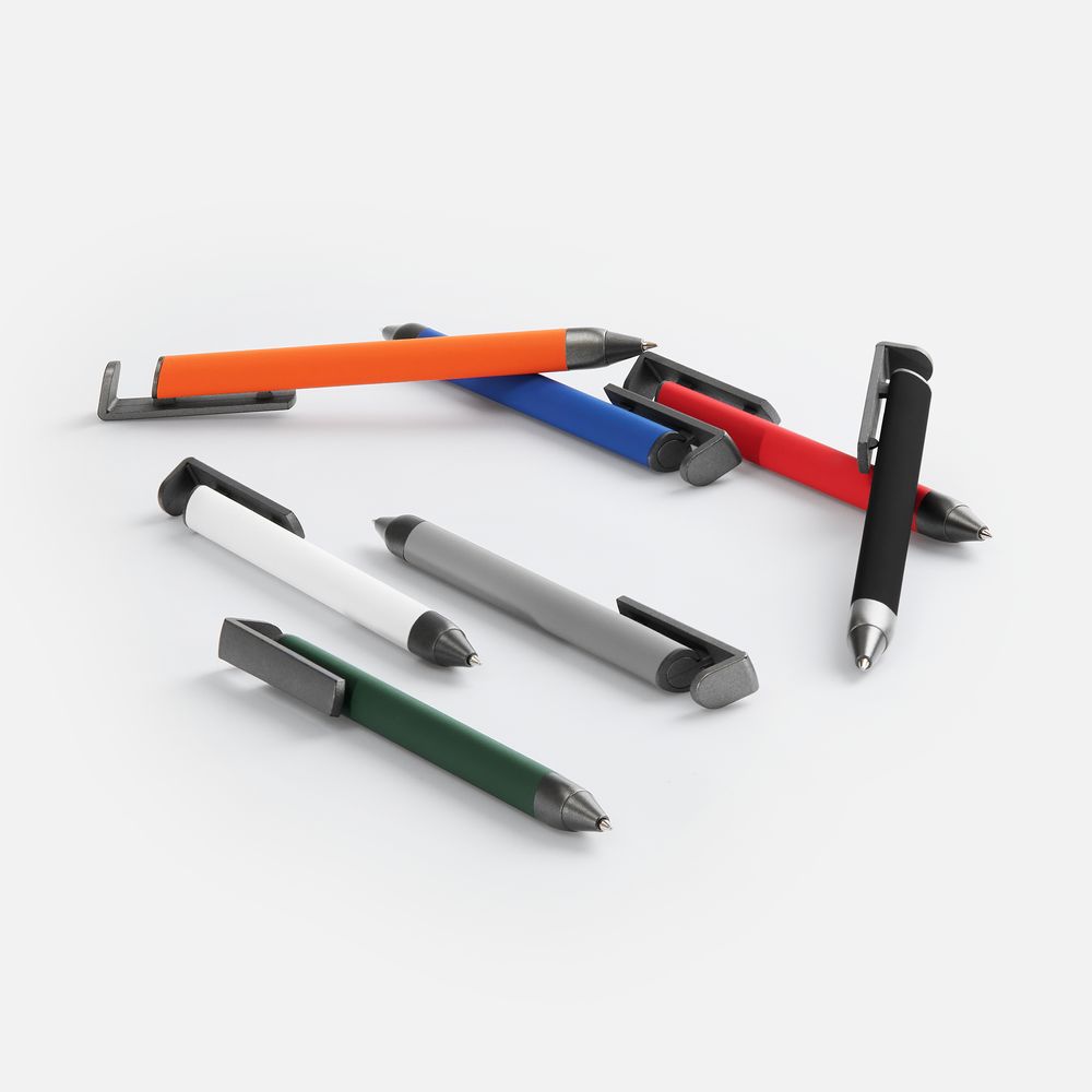 Ручка шариковая Standic Soft Touch с подставкой для телефона, серая