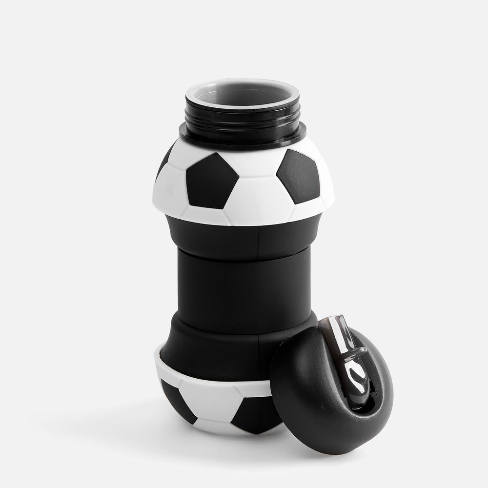Складная бутылка для воды Football Flex, белая с черным