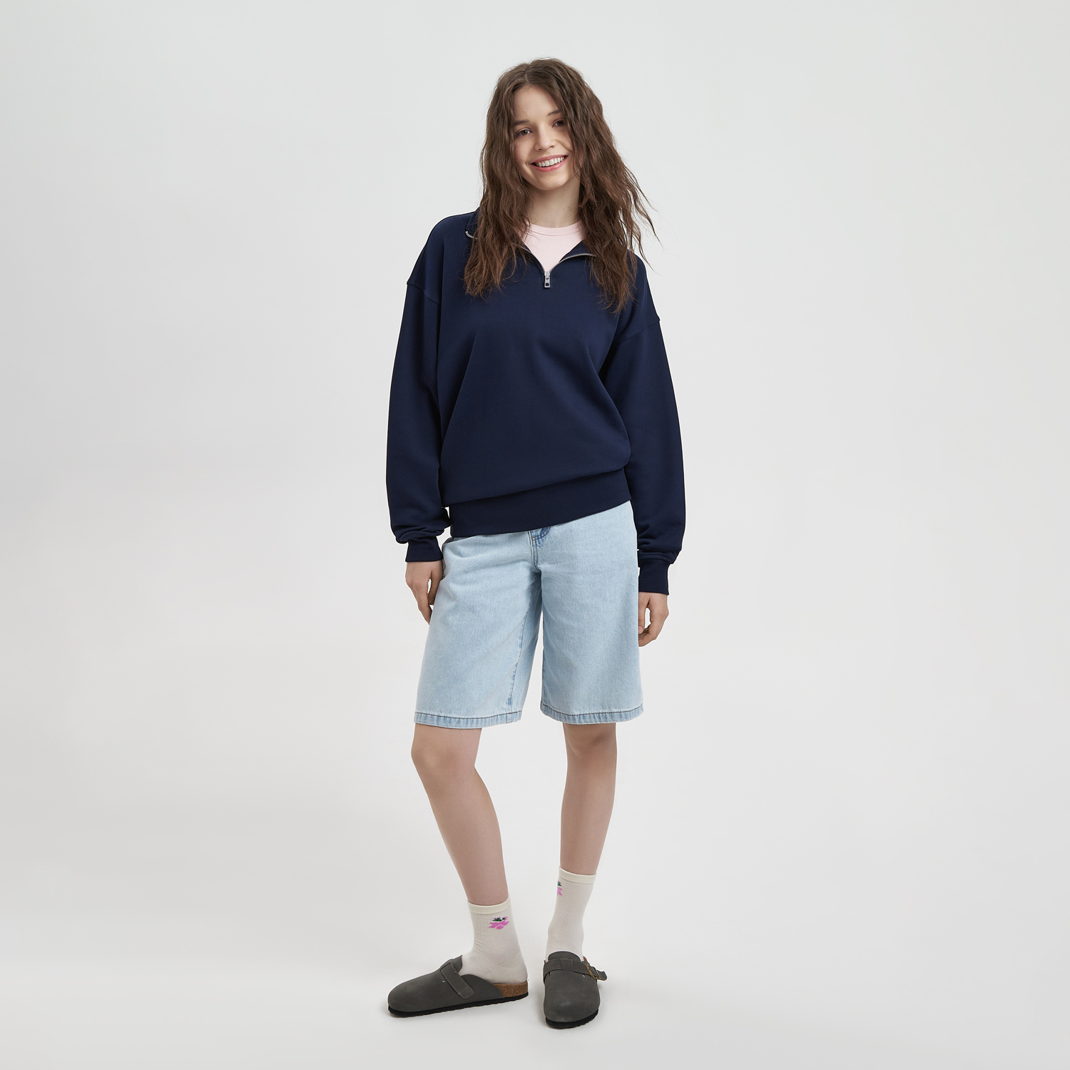Толстовка на молнии унисекс Флоу (Flow), темно-синяя, размер M/L