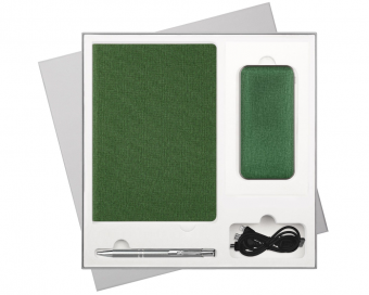 Подарочный набор Tweed, зеленый (ежедневник, ручка, аккумулятор) фото 