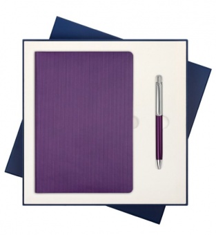 Подарочная коробка с ложементом для ежедневника и ручки, синяя фото 