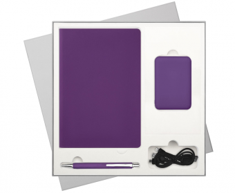 Подарочный набор Spark, фиолетовый (ежедневник, ручка, аккумулятор) фото 