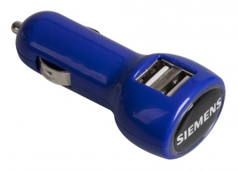 Автомобильное зарядное устройство с подсветкой Logocharger, синее фото 