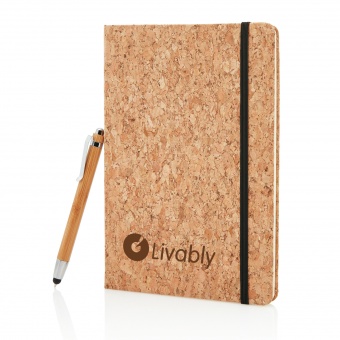 Блокнот Cork на резинке с бамбуковой ручкой-стилус, А5 фото 