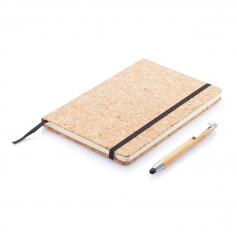 Блокнот Cork на резинке с бамбуковой ручкой-стилус, А5 фото 