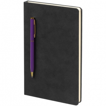 Блокнот Magnet Gold с ручкой, черный с фиолетовым фото 