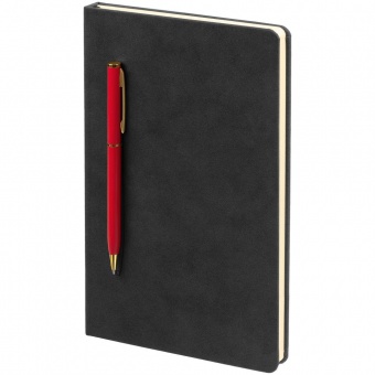 Блокнот Magnet Gold с ручкой, черный с красным фото 