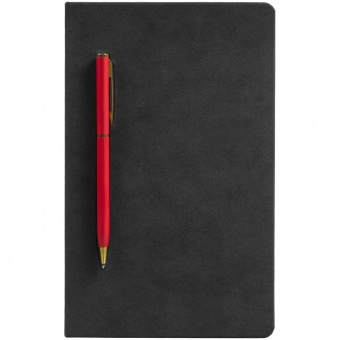 Блокнот Magnet Gold с ручкой, черный с красным фото 